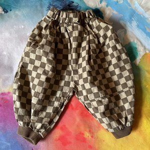 Checkerboard Brown and Tan Balloon Harem Pants Joggers